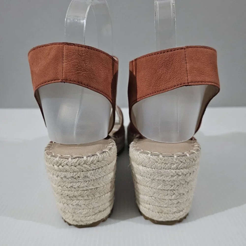 Eileen Fisher Weslia Espadrille Wedge Sandal Womens 9.5 Burnt Orange Leather